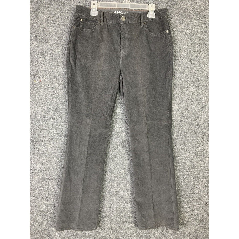 Eddie Bauer Gray Corduroy Jeans Women 12 Tall Curvy Bootcut Inseam 33”